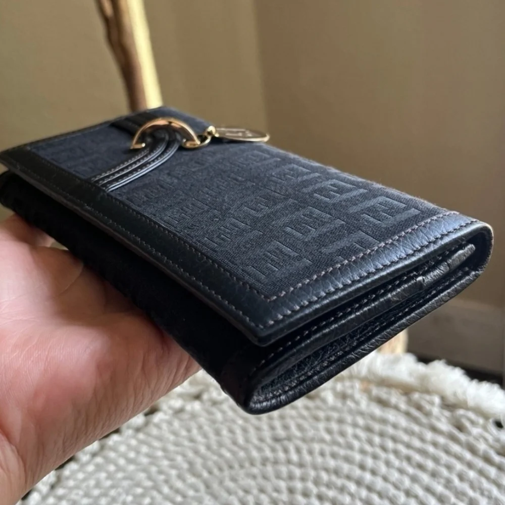 🖤▪️Fendi ▪️ Zucca Long black canvas and leather trimmed long Wallet ✨️